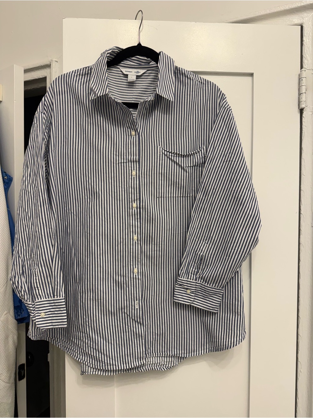 Old Navy Women's Navy and White Striped Button-Up Blouse